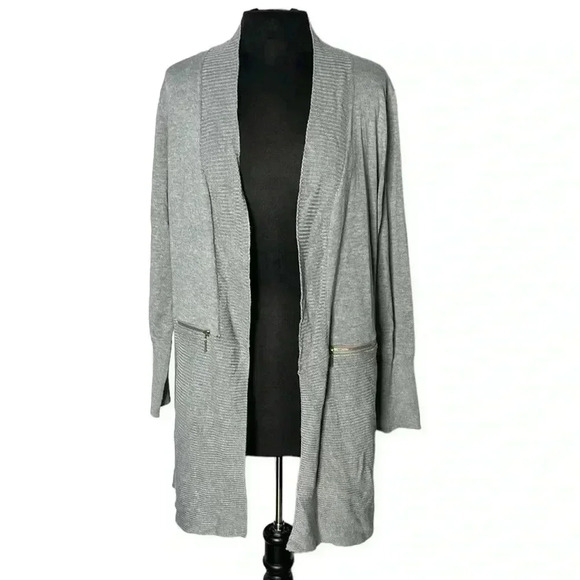 Magaschoni Open Front Long Cardigan Sweater Grey Size L - Picture 3 of 7